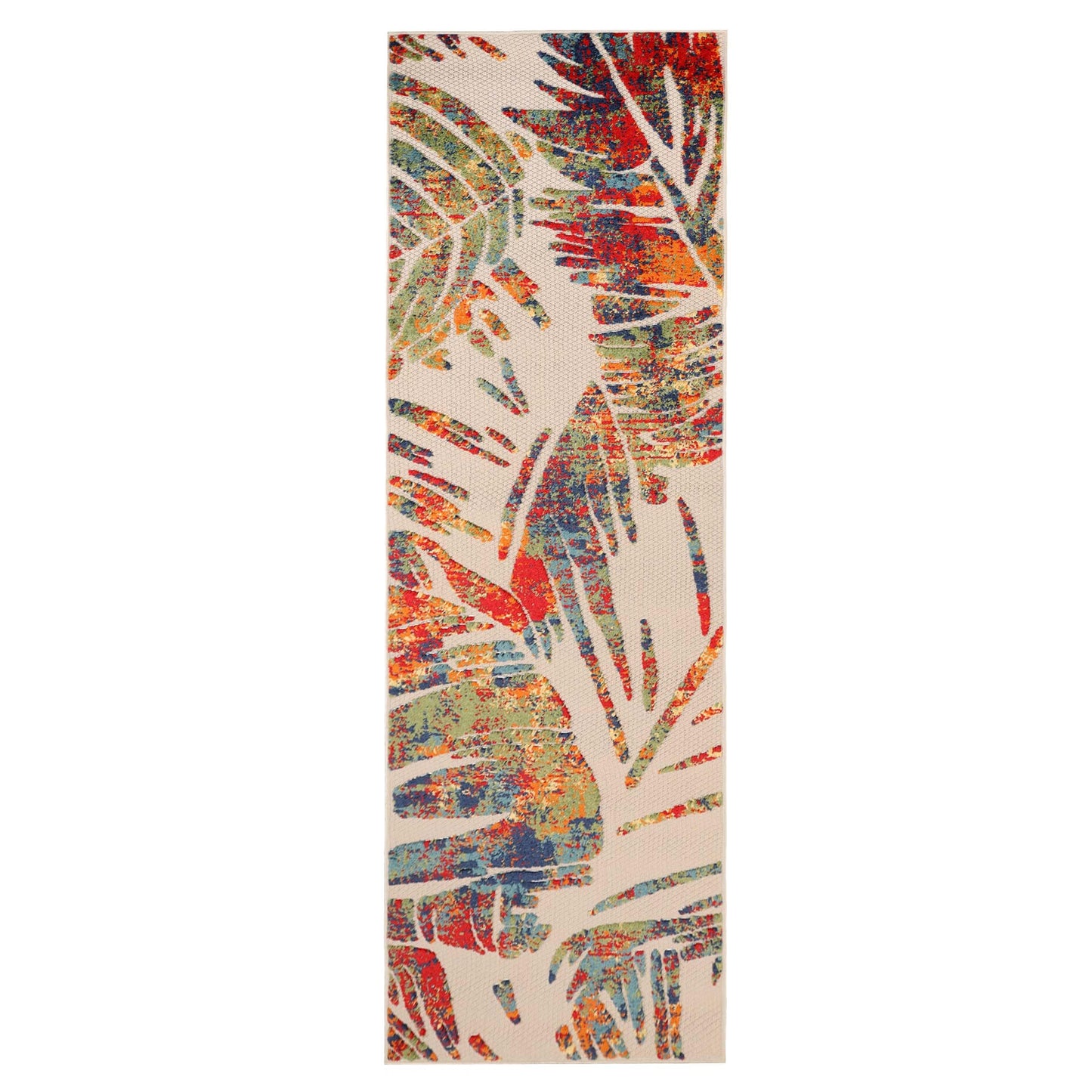 Superior Indoor Outdoor Runner Rug, Floor Cover, Perfect Decor for Patio, Bedroom, Kitchen, Living Room, Entry, Playroom, Nursery, Tropical Leaves, Siesta Collection, 2' 3" x 10', Cream