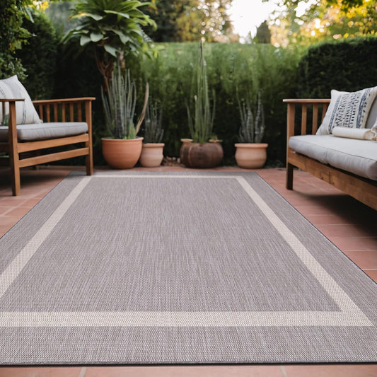 Luul Home Bordered Outdoor Rug 9x12 Washable Outside Carpet for Indoor Patio Porch Waterproof Easy Cleaning Non Shedding Area Rugs Gray 9 x 12