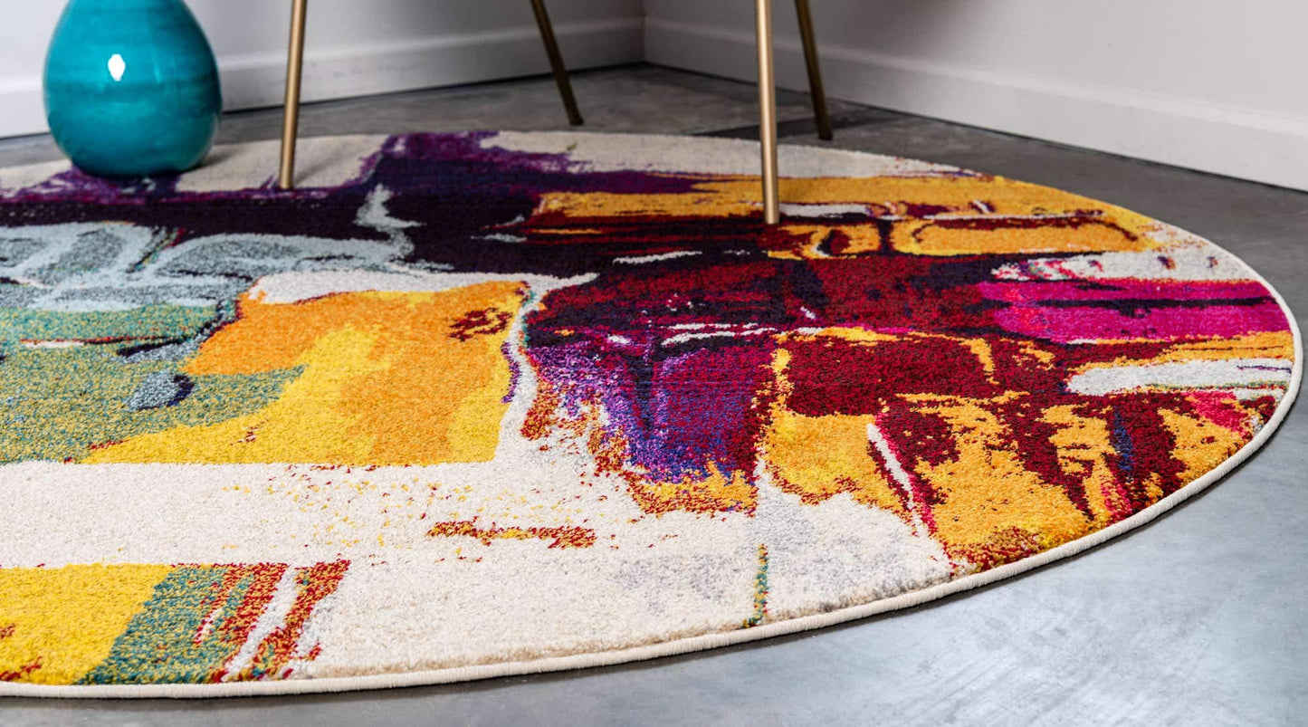 Unique Loom Estrella Collection Bright Colors, Geometric, Abstract, Modern Area Rug (6' 0 x 6' 0 Round, Beige/Yellow)