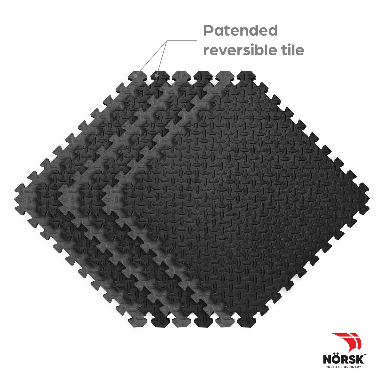 NÖRSK Duräflex Medium-Duty Reversible Interlocking Foam Floor Tiles, Diamond Plate Texture, Black/Blue, 24 X 24 X .47 in., 6-Pack (24 sq. ft.) (Black/Gray, 1.0" Thick)
