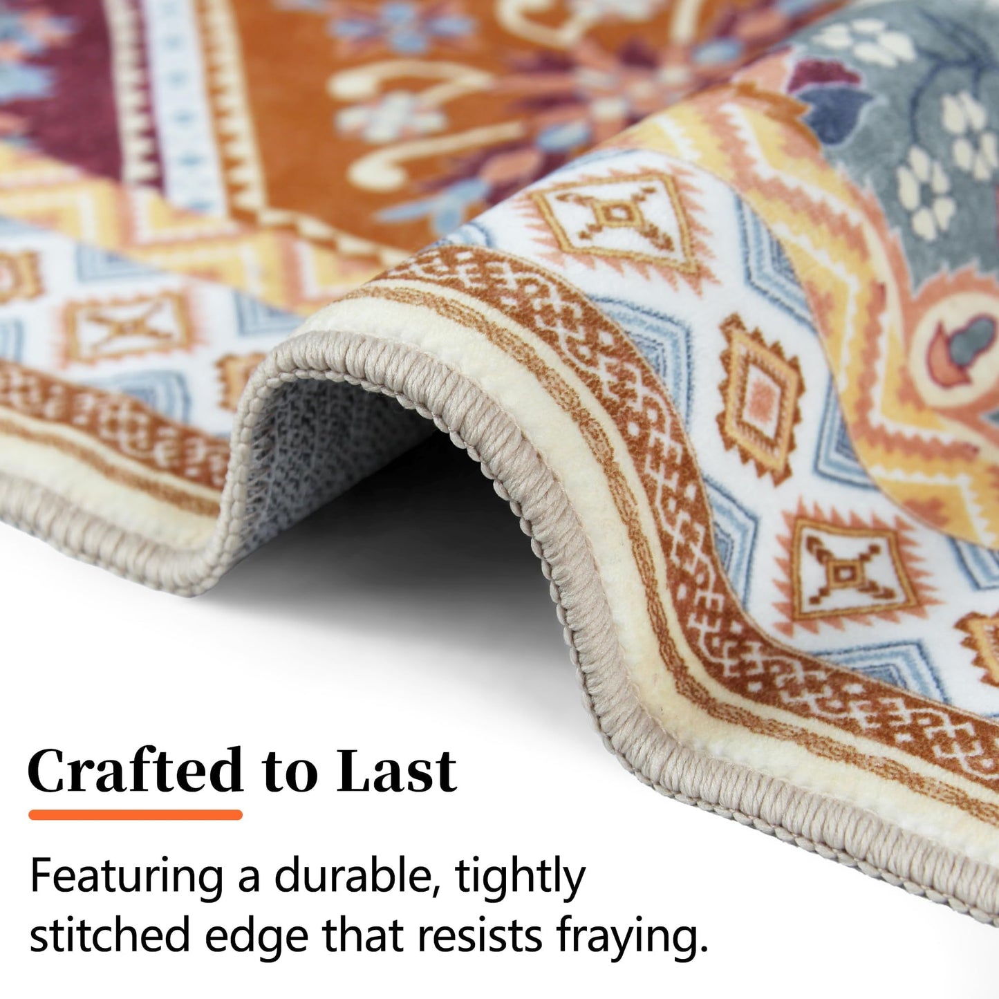 TTelephant Area Rugs 5x7, Washable Rugs for Living Room, Soft Non-Slip Boho Moroccan Rug, Low-Pile Printed Carpet for Bedroom, Dining Room, Playroom -Multi