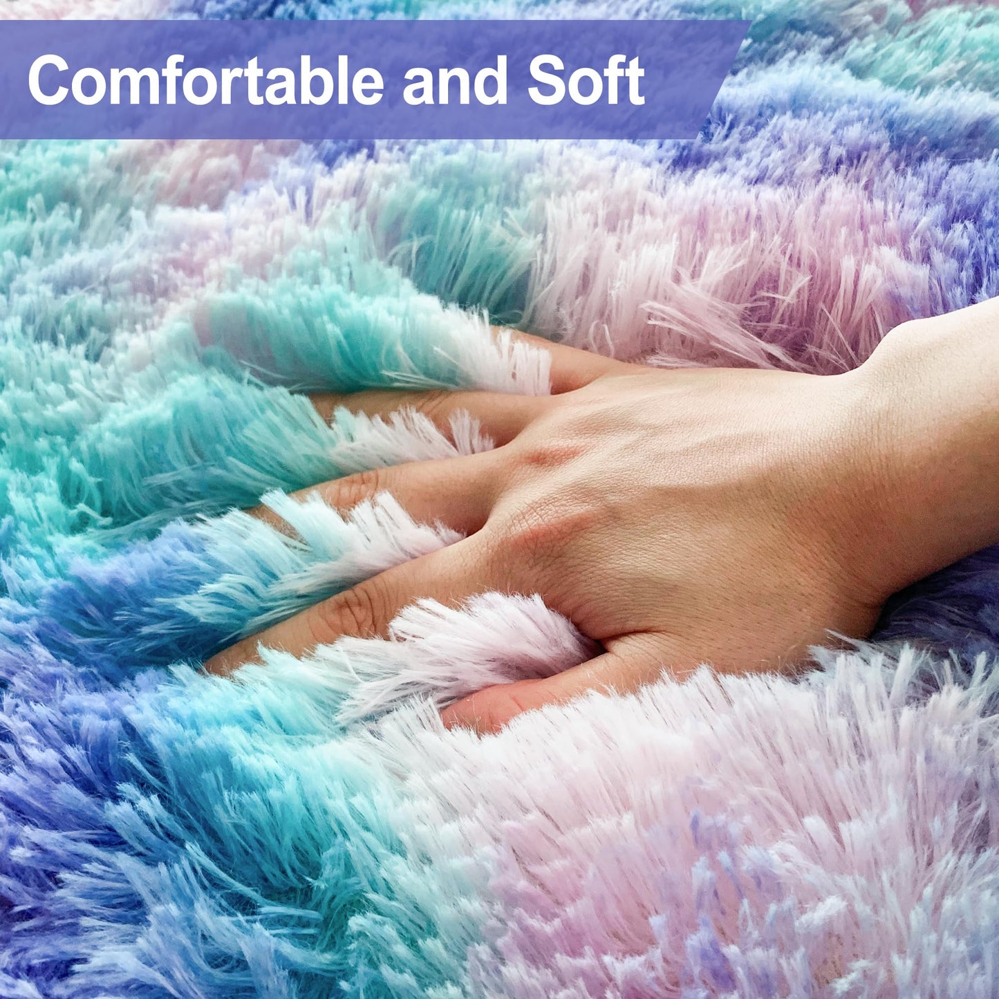 TENNOLA Shaggy Tie Dyed Light Blue Purple Runner Rug 2x6 ft Bedside Area Rugs for Living Room, Anti-Skid Extra Comfy Fluffy Floor Carpet for Indoor Hallway Home Decorative