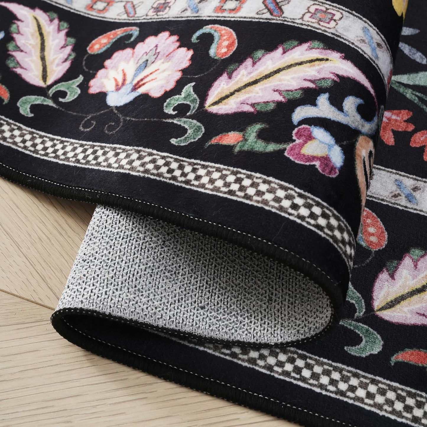 Runner Rug Washable Kitchen 2'6''x8' Rug for Entryway Indoor Floral Non-Slip Soft Carpet Runner for Hallways, Kitchen, Laundry, Bedroom, Bathroom (Vibrant Black)