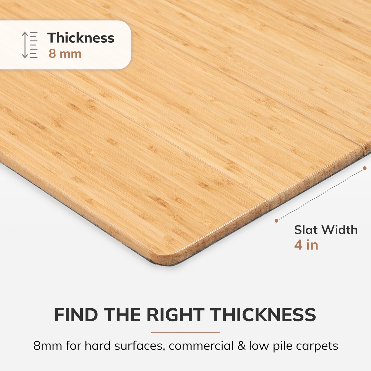 Anji Mountain Office Chairmat Thickest & Sturdy Bamboo Chairmats Highly Premium Quality Anti-Slip Heavy Duty for Multi-Purpose Hardwood Floor Office & Home Floor Protector Office Chair mat-8mm Thick