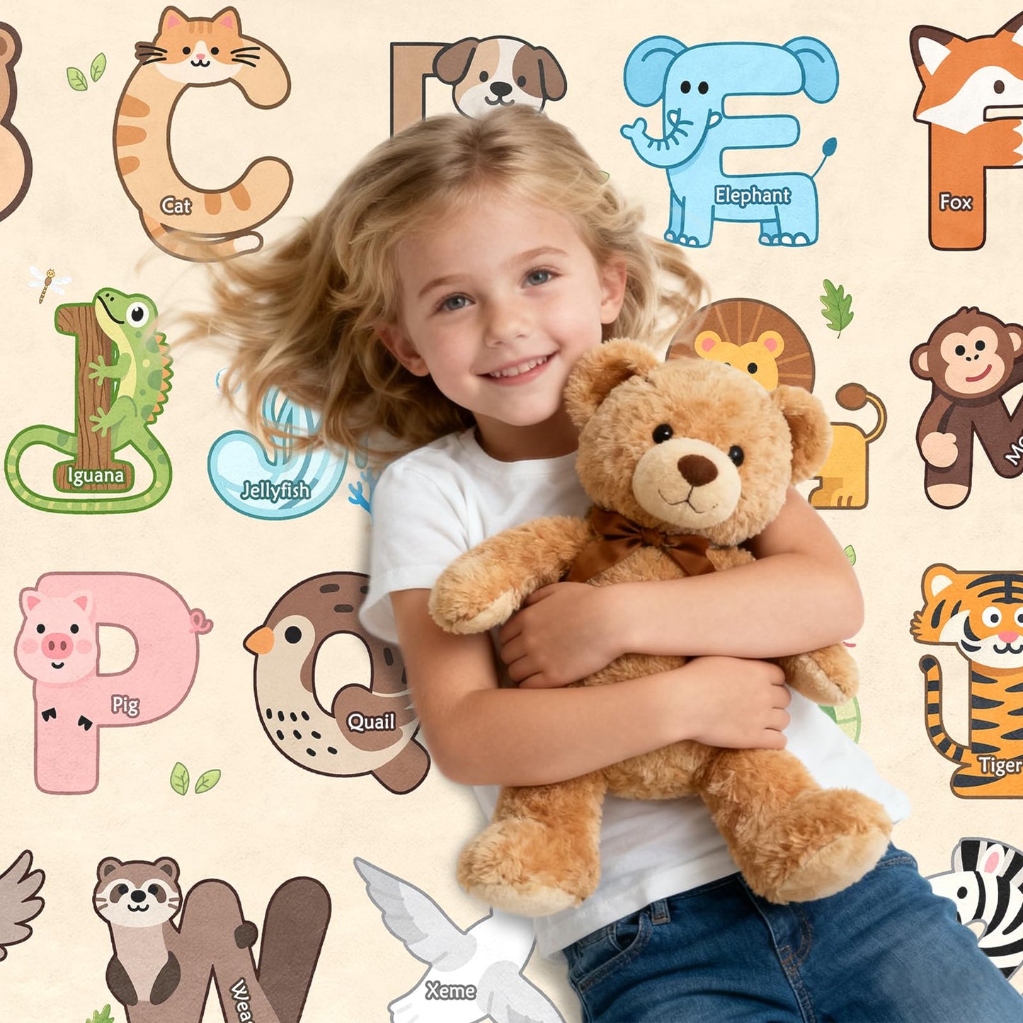 ABC Rugs for Kids Playroom - 4.5x6 Feet Alphabet Rug Kids Play Carpet Preschool Learning Animals, Educational Rug for Children Toddler Bedroom Nursery Kindergarten Decor, Beige