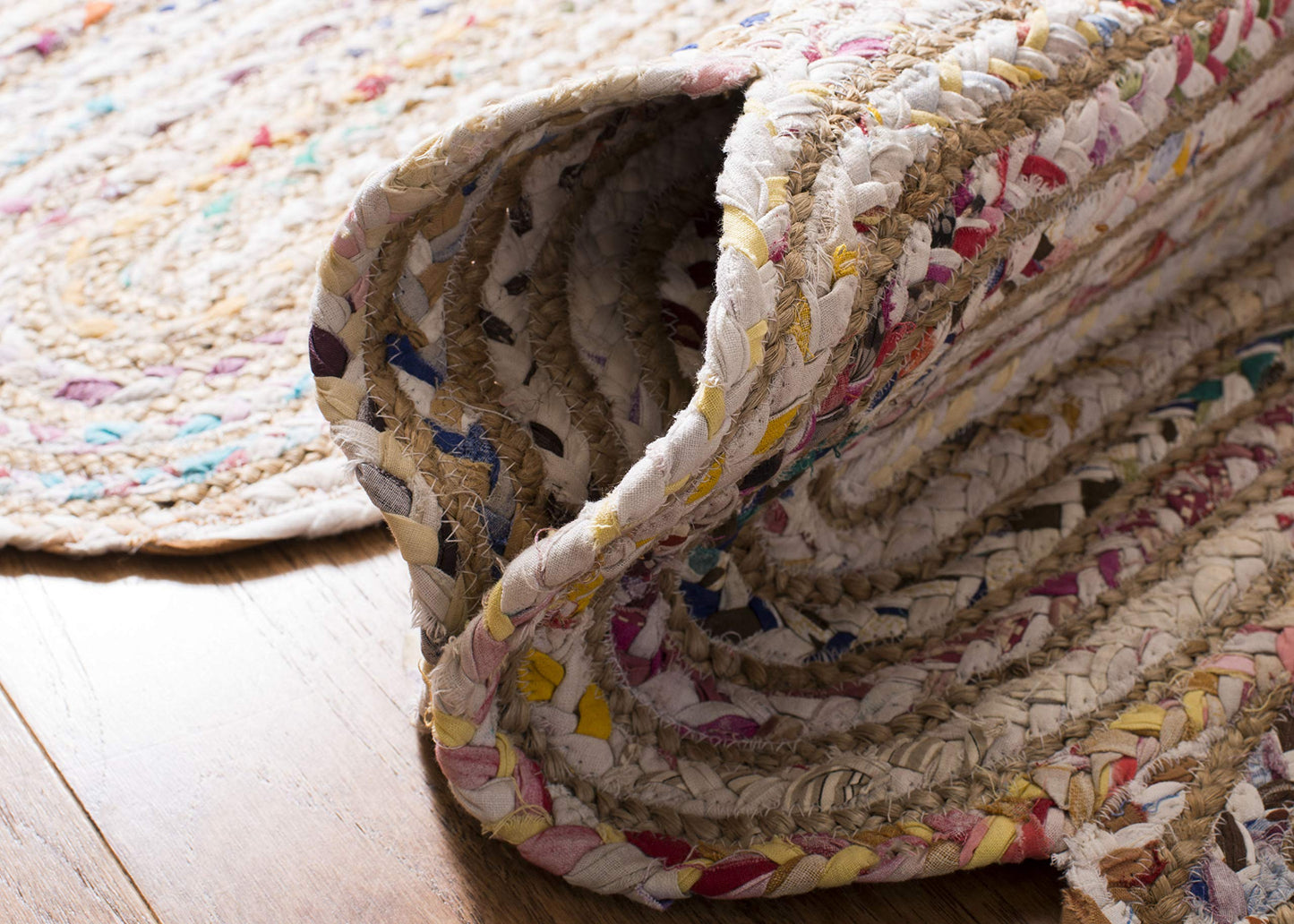 SAFAVIEH Area Rug 8x10 - Cape Cod Collection - Large - Ivory & Multi, Handmade Braided Jute & Cotton, Ideal for Living Room, Bedroom, Office, Dining Space (CAP208A)