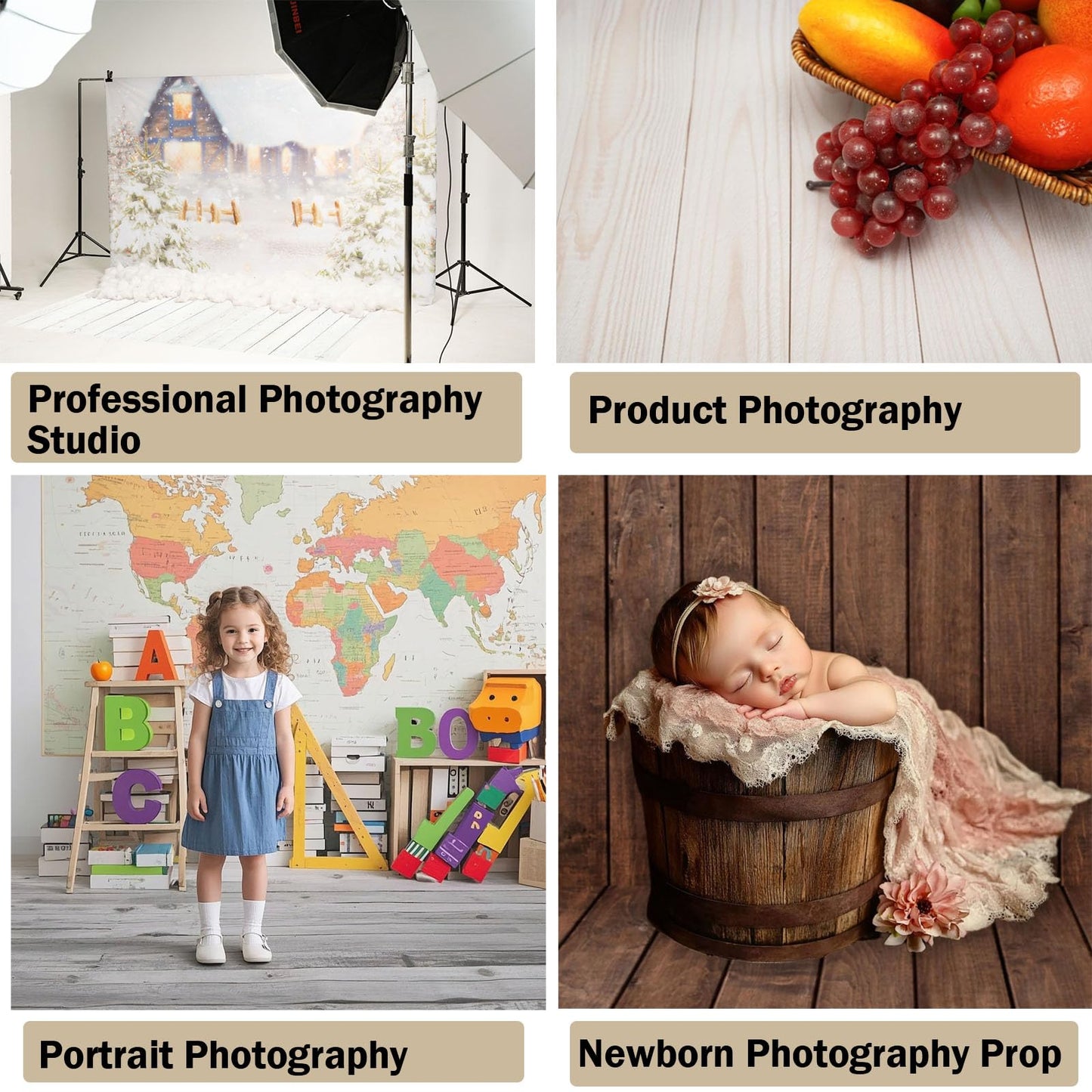 Kate Warm Brown Wood Rubber Photography Floor Mat, Non-Slip Mat Studio Floor Backdrop, Rustic Wood Grain Mat Newborn Photography Drops Photo Studio Props 8X5ft