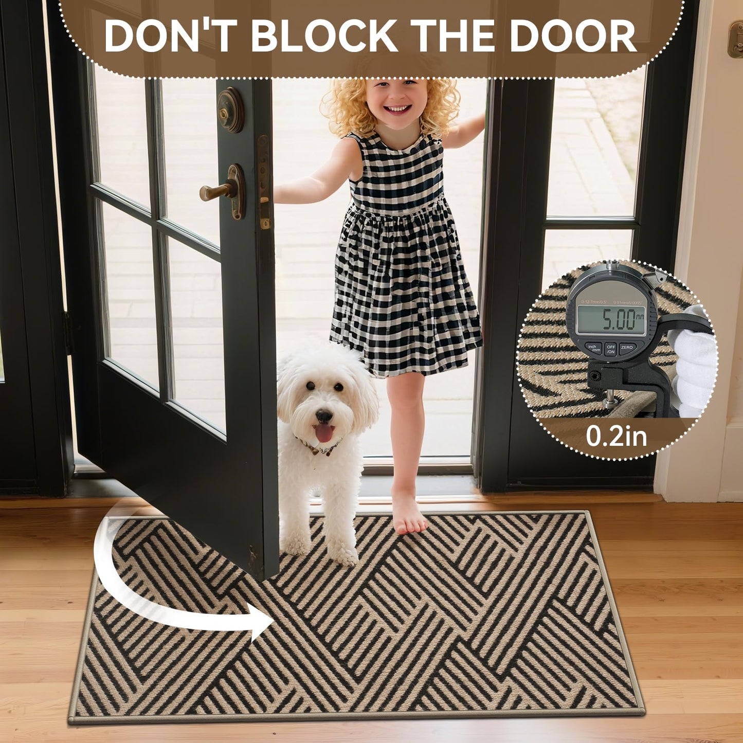 QiCaiJia Door Mat Indoor Outside Entrance 36"x59", Low-Profile Non Slip Outdoor Inside Doormat Entryway Mat, Dirt Resistant Absorbent Front Porch Welcome Entry Mats, Washable Easy Clean, Brown