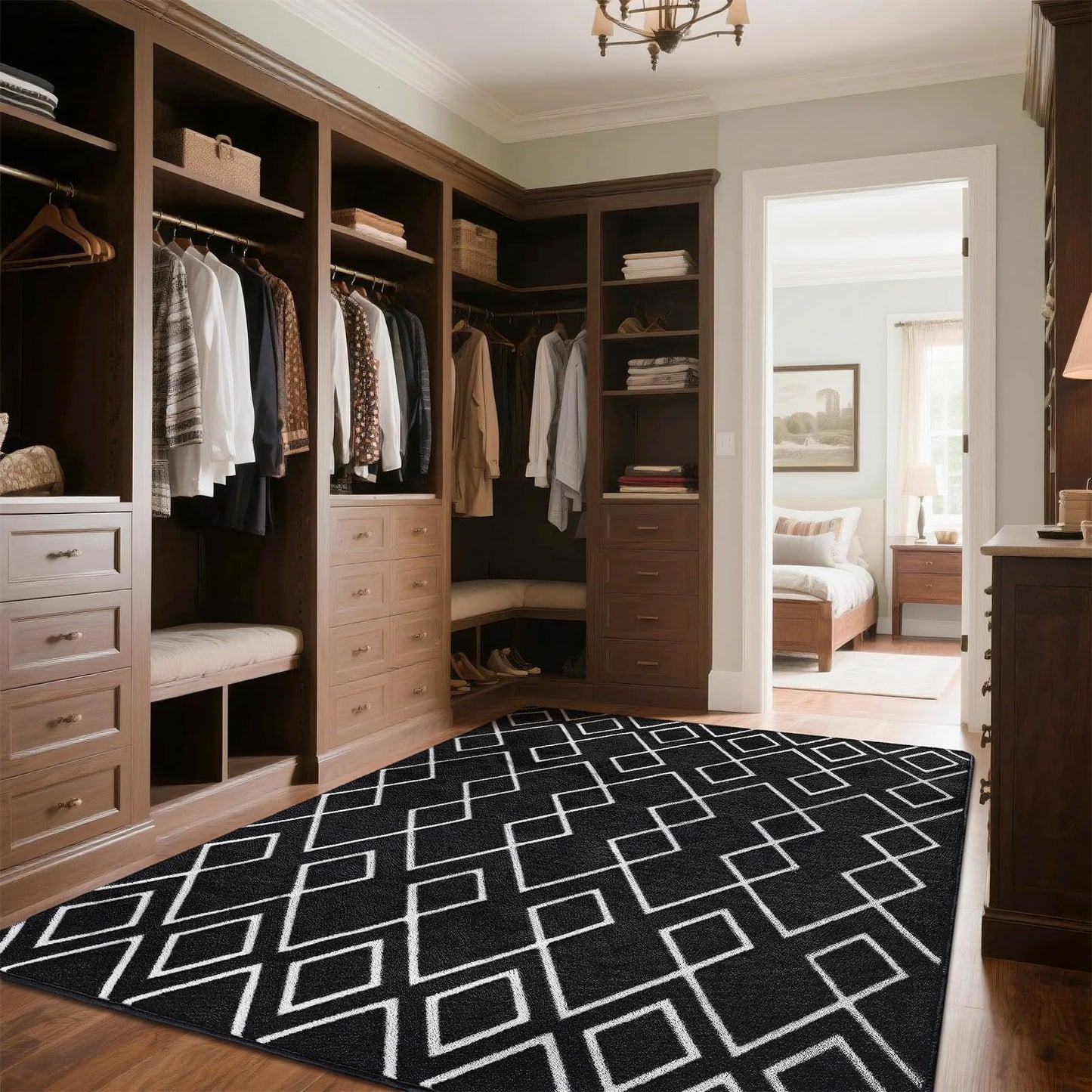Rtizon Soft Area Rug for Bedroom, 6x9Ft Moroccan Rugs for Living Room, Geometric Non-Slip Carpet with Memory Foam for Boys Girls's Bedside Office Dining Room Farmhouse,Black and White