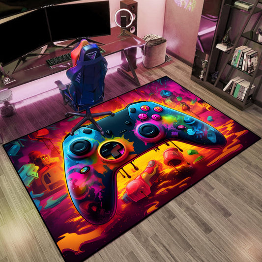 Gaming Area Rug Teen Boys Carpet, Lava Design Gamepad and Colorful Bomb Background Game Controller Design for Game Room, Gaming Room, Boys Girls Bedroom Playroom, Living Room (60"x40" - 150x100cm)