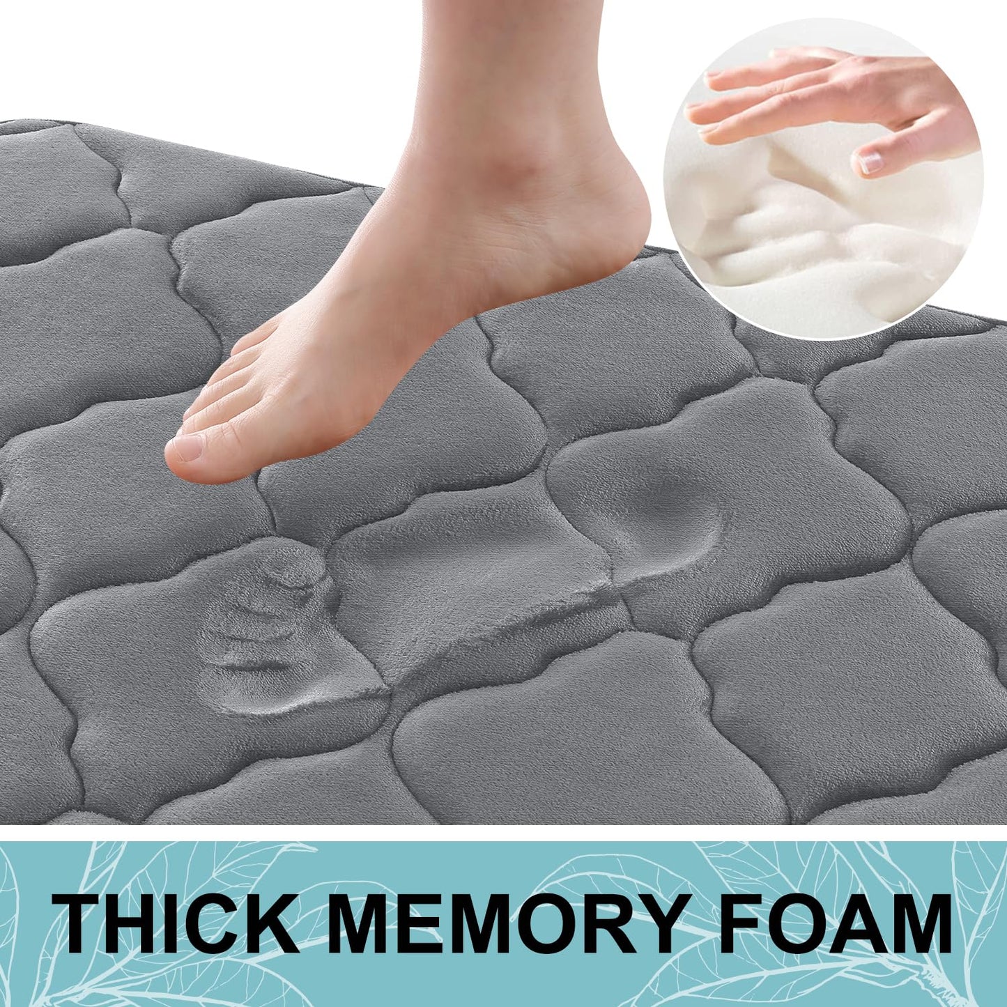 OLANLY Memory Foam Bath Mat Set of 3 Piece, Bathroom Rugs and Toilet Rug U-Shaped, Ultra Soft and Absorbent, Comfortable, Non-Slip, Machine Washable, Shower and Home Decor Accessories, Dark Grey
