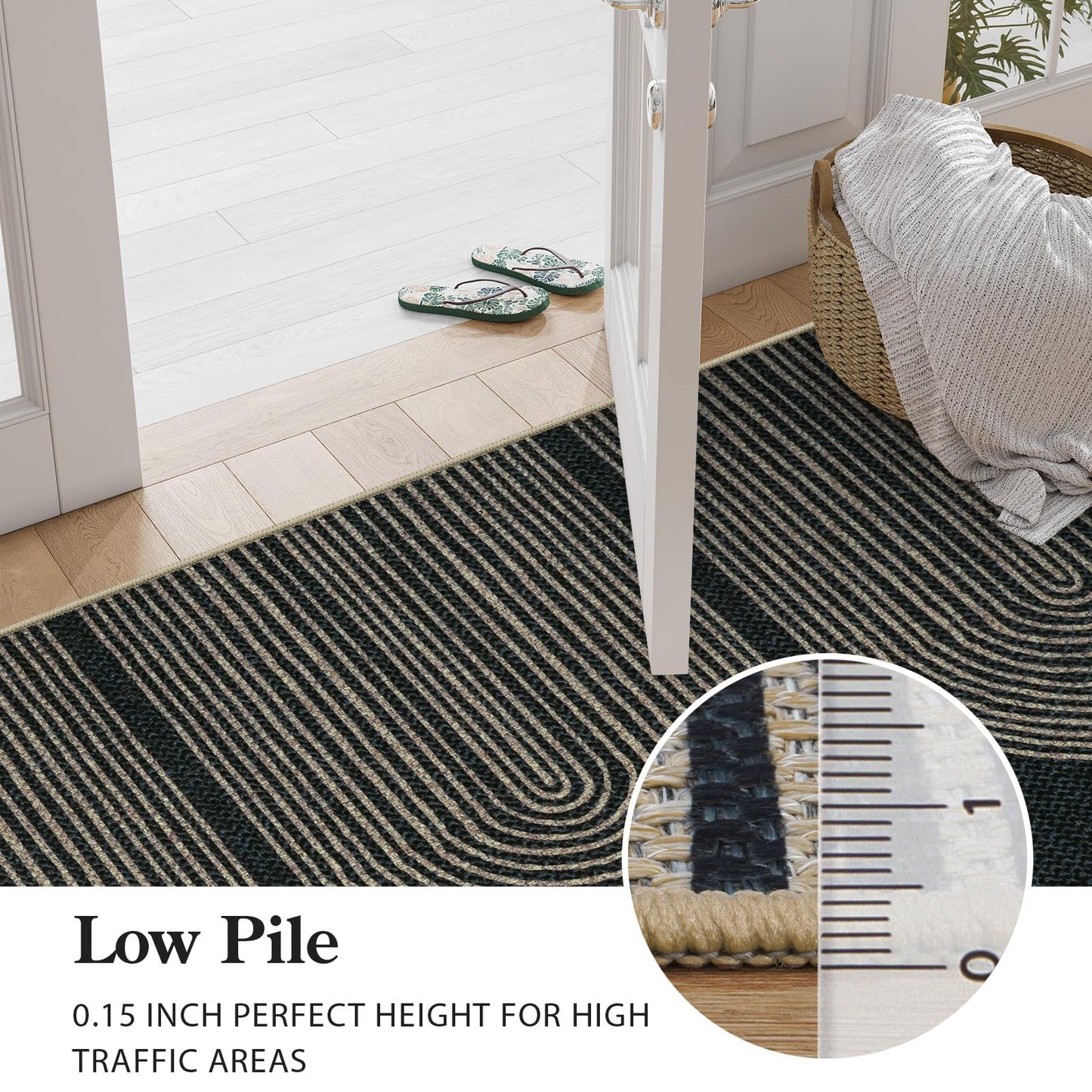 LIVEBOX Rainbow Easy Jute Outdoor Rug 5x7, Washable Area Rugs for Living Room Patio Farmhouse Indoor Outdoor Rug, Non Slip Modern Neutral Floor Carpet for Office Backyard Office Foyer (5'x7', Black)