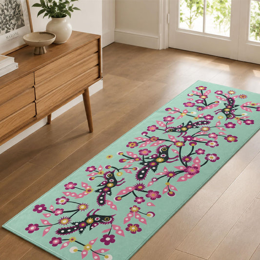 Jianhua Goddess 2x6 Runner Rug, Magpies Pattern Series Inspired by Ku Shulan Paper-Cut, Machine Washable Indoor Floral Folk Art Accent Rug with Non-Slip Backing for Hallway, Entryway, Bedside