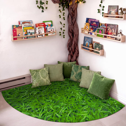 Klyyo Clyro 5.9 ft Classroom Quarter Circle Rug Non Slip Grass Carpet Reading Corner Rug for Elementary Preschool Daycares School Calming Corner Home Bedroom Playroom Decor