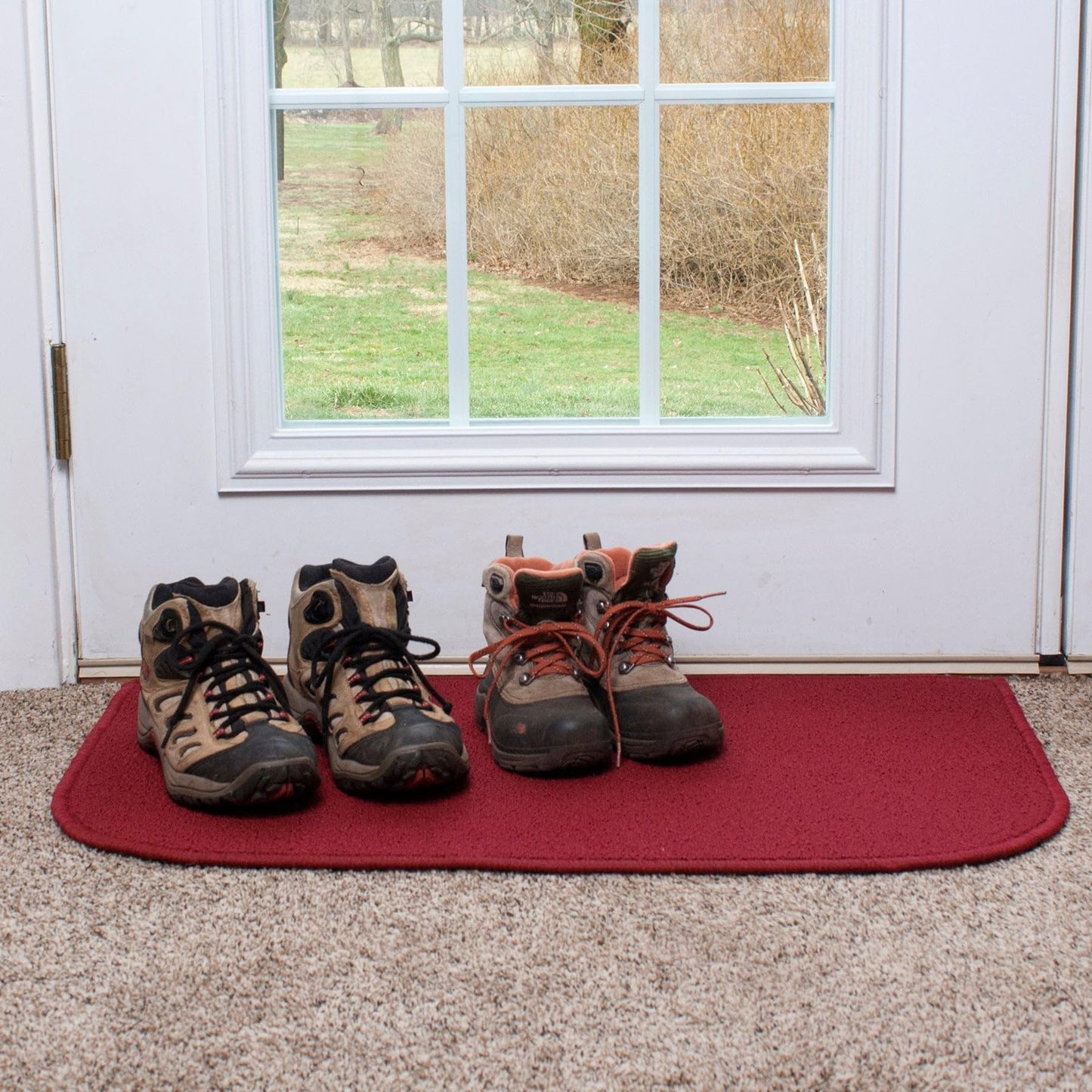 Ritz Solid Accent Rug: 18" x 30" Stain Resistant Kitchen or Living Room Floor Mat, Latex Backing, Machine Washable, Red