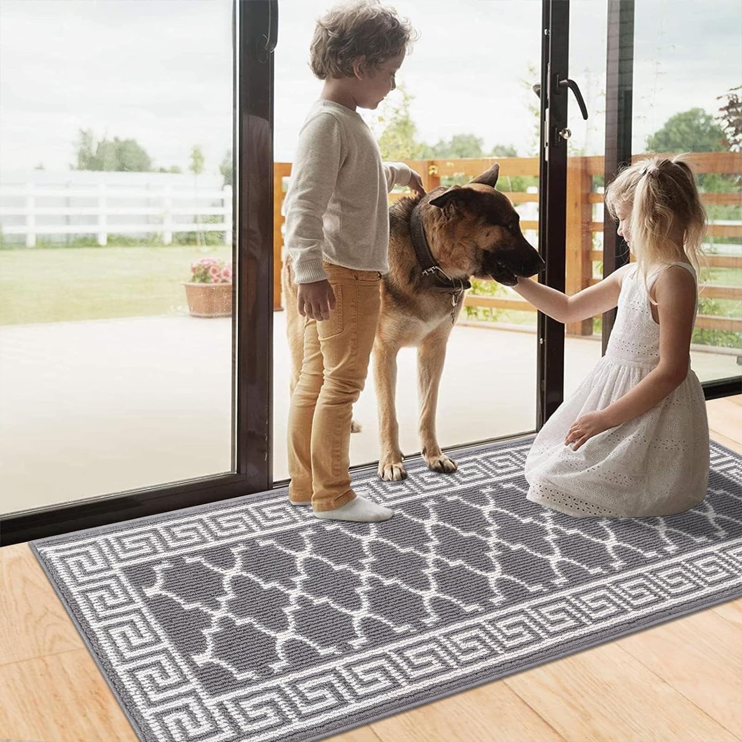 Pauwer Door Mat Indoor Entrance 20"x60" Absorbent Dirt Trapper Welcome Mats for Front Door Washable Entryway Rugs Ultra Thin Doormat Non Slip Runner Rugs for Hallway Kitchen Laundry Room, Grey