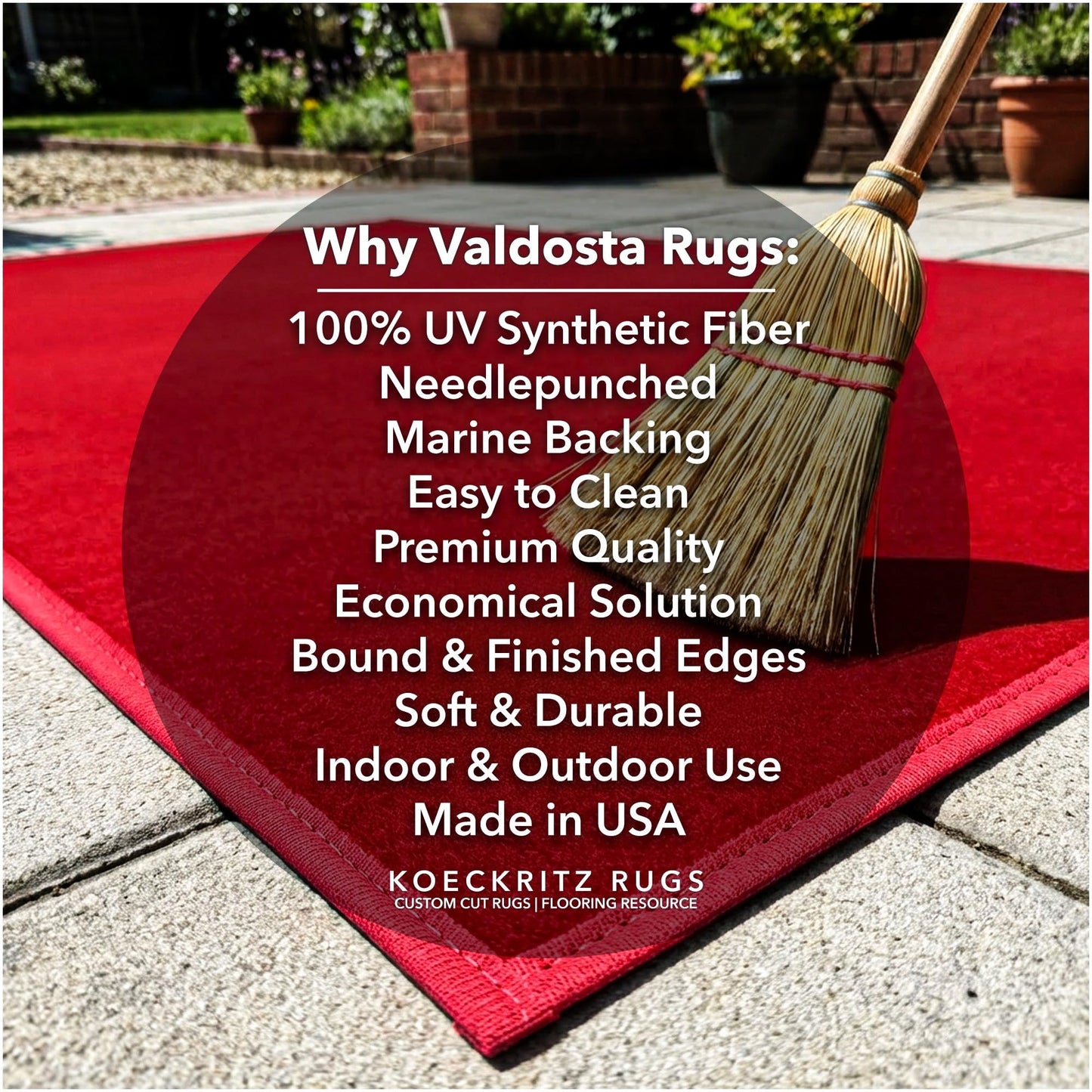 KOECKRITZ Valdosta Indoor Outdoor Rug 4' x 8' UV Resistant Olefin Carpet, Lightweight 3/16" Thick Rug for Patio, Deck, Porch, Balcony, Gazebo or Dock - Bright Red
