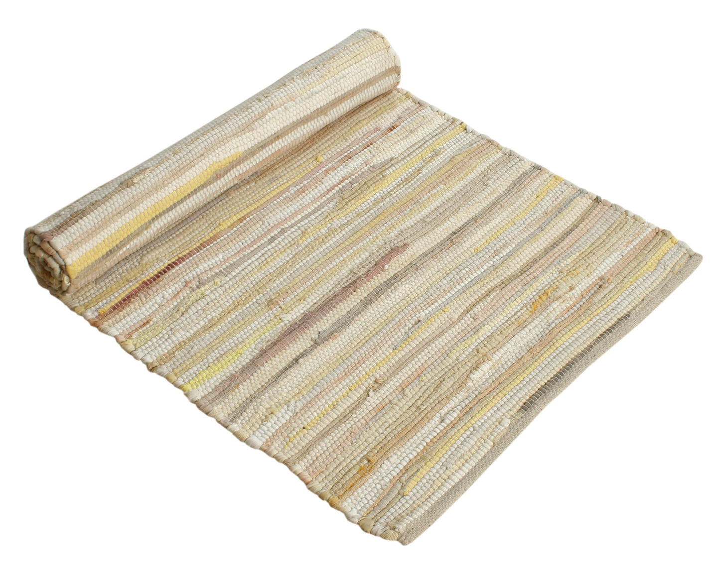 VEVARA HOMES Handmade Cotton Chindi Rug Runner Area Rag Washable Recycled Rugs for Home Décor, Living Room and Bedroom (Beige, 2X6 Feet)