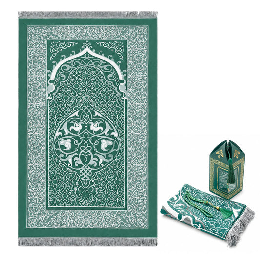 Shine123 Muslim Prayer Rug with 99-Bead Tasbih, Soft Islamic Prayer Mat Sajadah for Daily Salah, Ramadan Eid Gifts for Men Women, Foldable Janamaz Prayer Rug