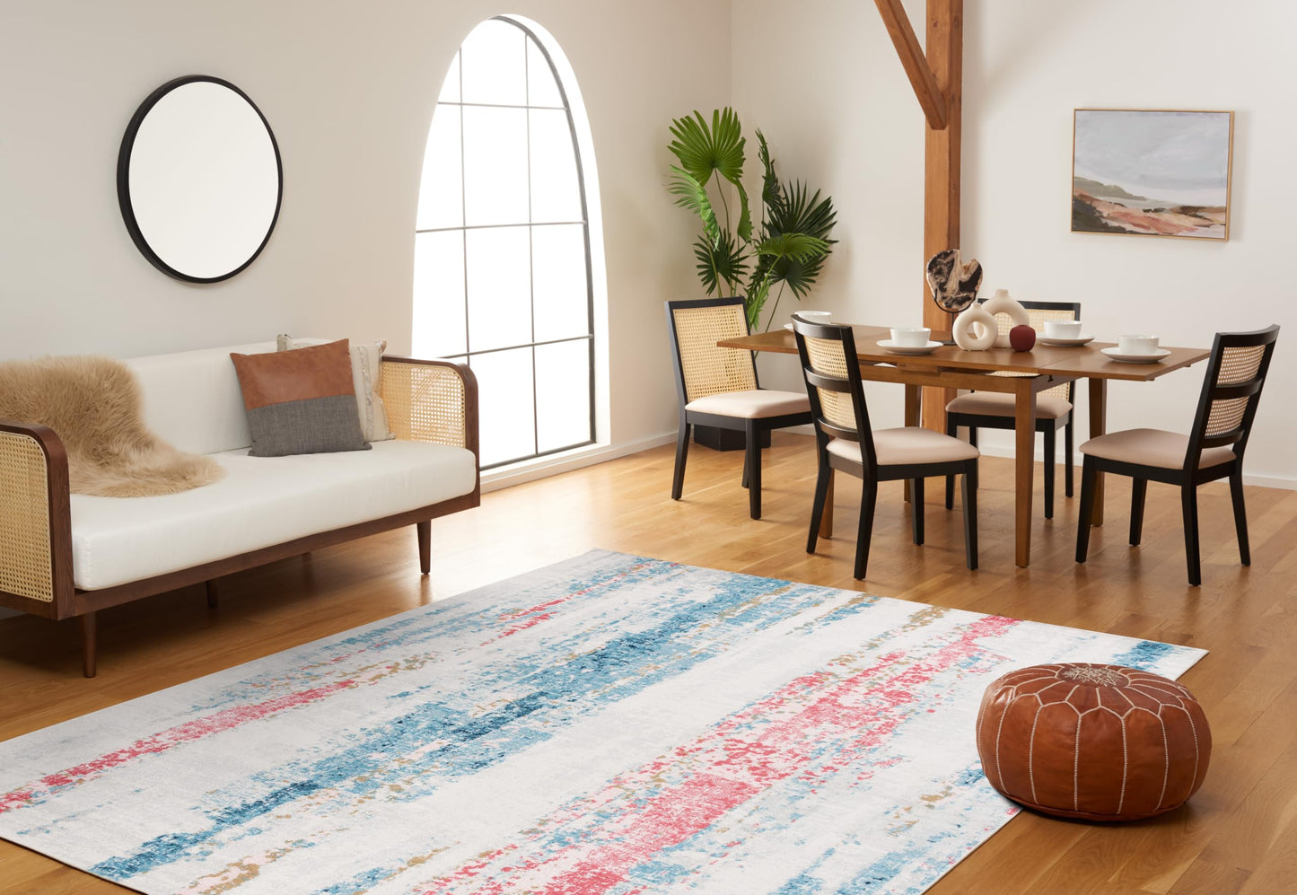 SAFAVIEH Madison Collection 8' x 10' IvoryBlue MAD640A Modern Abstract Distressed Non-Shedding Living Room Bedroom Area Rug