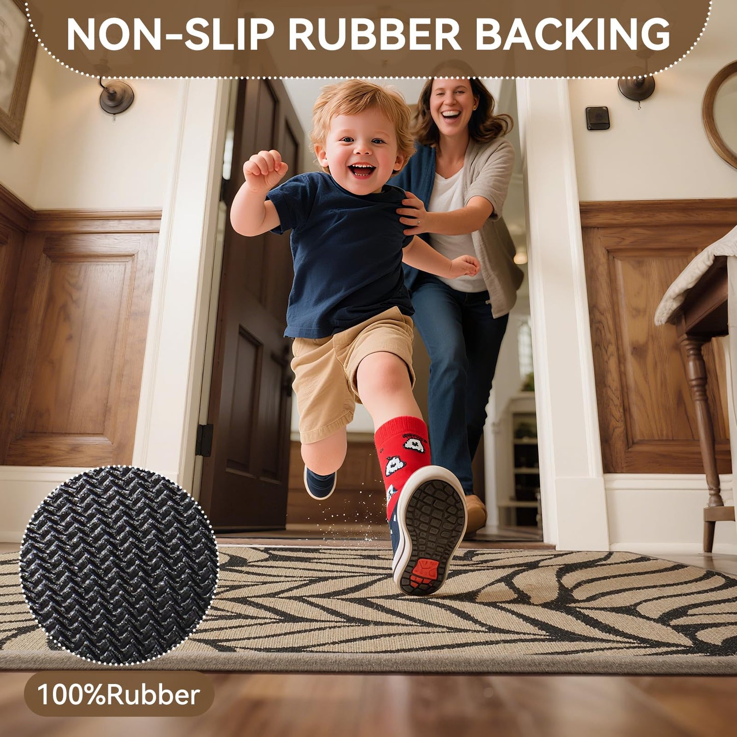 QiCaiJia Door Mat Indoor Outside Entrance 24"x35", Low-Profile Non Slip Outdoor Inside Front Doormat Entryway Mat, Dirt Resistant Absorbent Porch Welcome Entry Mats, Washable Easy Clean, Brown