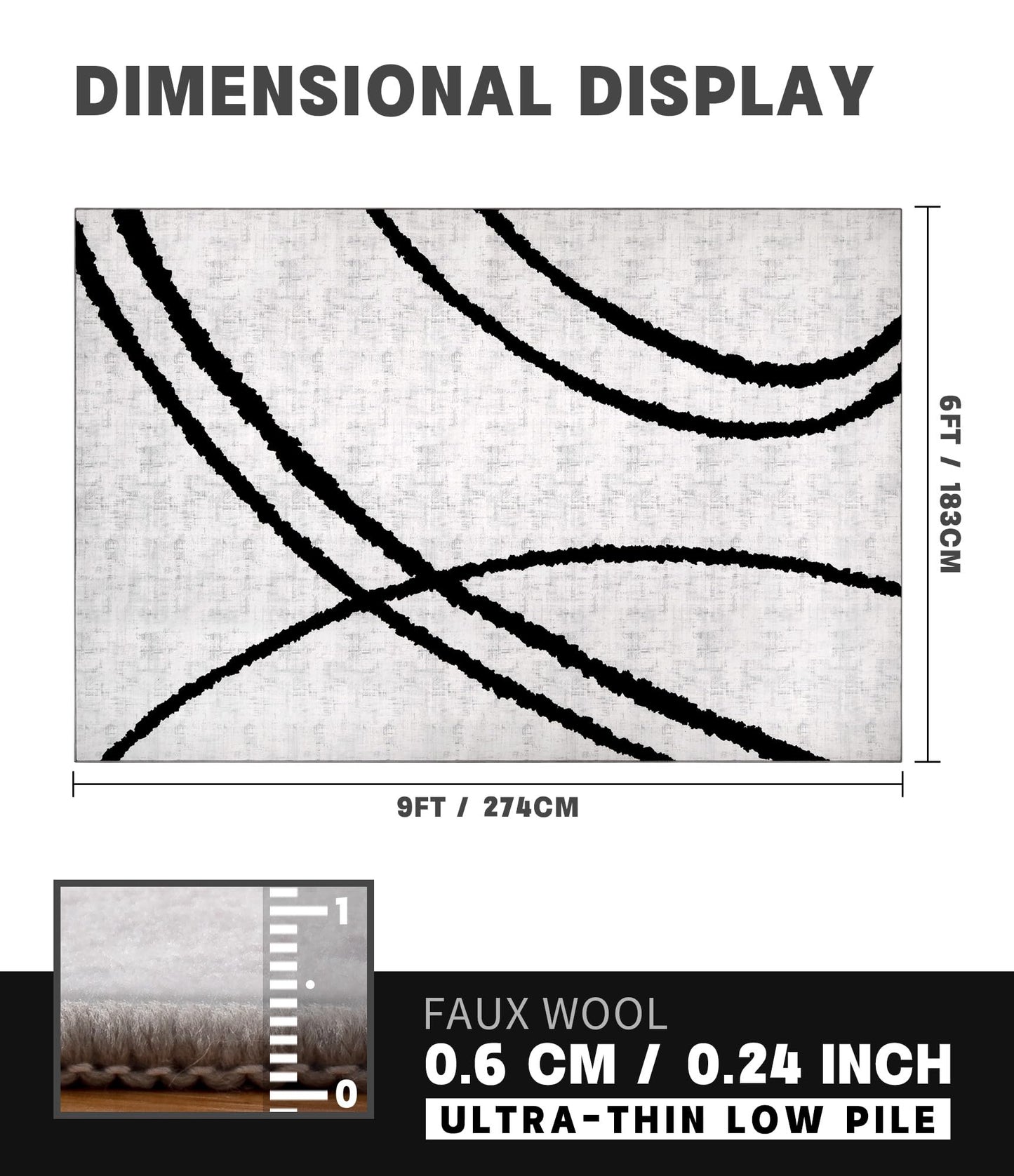 YIHOUSE Modern Area Rugs 6x9, Washable Black and White Rug, Thin Abstract Geometric Minimalist Striped Rug, Black Rugs for Living Room,Bedroom,Kitchen,Dining Room,Office