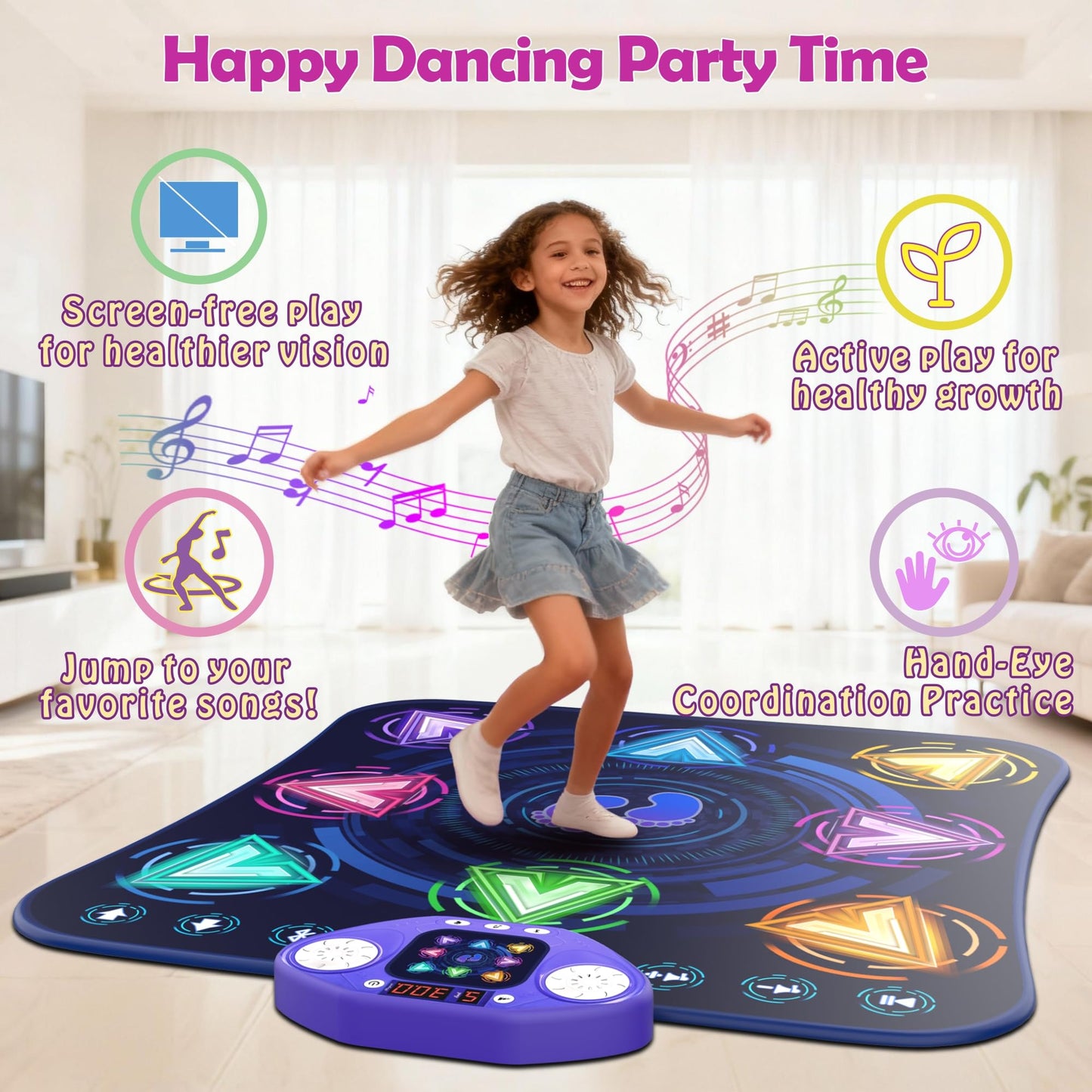 Dance Mats for Girls 4-8, Electronic Dance Mats with LED Light & Wireless Bluetooth, Kids Dance Mat, Girls Dance Mat, Dancing Mat, Music Dance Toy with 3 Game Modes, Develops Hand-Eye Coordination