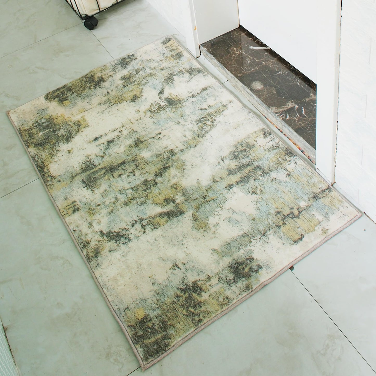 Carvapet Rugs for Entryway, 24"x36" Green Modern Abstract Low Pile Carpet with Rubber Backing, Foldable, Non Slip Machine Washable Entrance Mat (3 x 2 Feet Rectangular, Sage Green Area Rug)