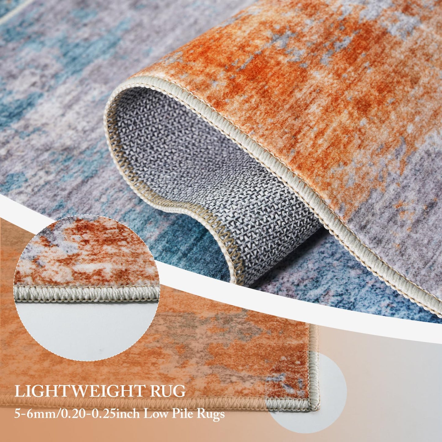 Abstract 3x5 Washable Rug: Modern Non Slip Area Rug Soft Carpet Foldable Distressed Stain Resistant Neutral Rugs for Hallway Living Room Bedroom Decor Indoor Small Farmhouse Rug 3'x5' Blue Brick
