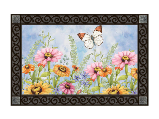Studio M Flutterby Garden Flowers - 30 x 18 Inch Polyester and Rubber Doormat Insert for Indoor/Outdoor Use