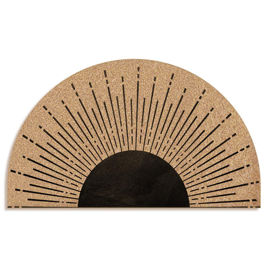 Mingnei Boho Sun Coco Coir Half Circle Door Mat for Home House Entrance, Abstract Minimalist Black Boho Sunshine Sunset Sunrise Floor Mats for Outdoor Outside Entryway 30x17 Welcome Mat