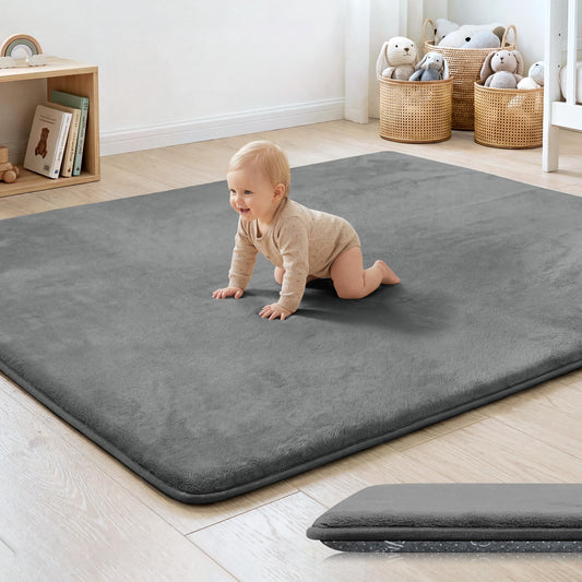 PAPAMAT 1.3" Thick Baby Floor Play Mat 50x50, Basic Padded Foam Mat for Tummy Time Crawling, Non Slip Cushioned for Babies Toddlers Infants Kids (Dark Grey)