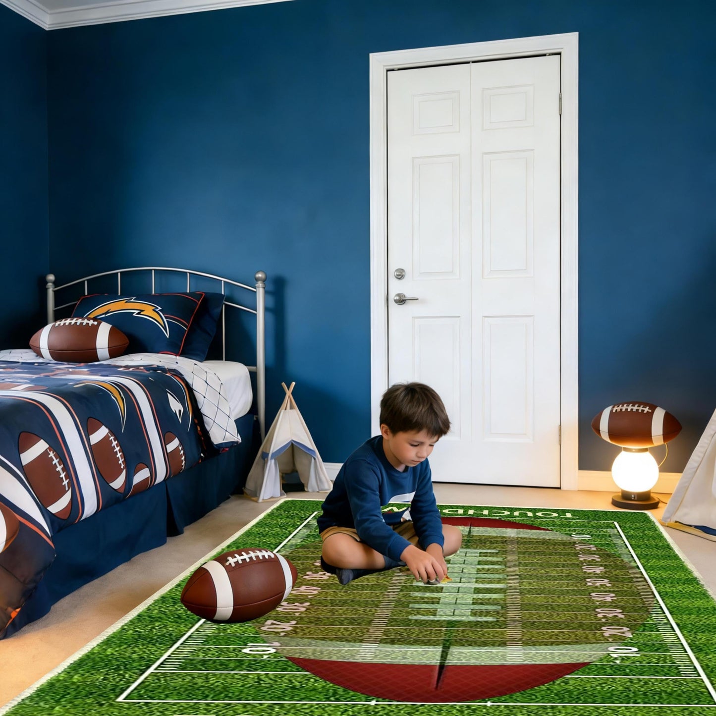 dovfa Ultra-Soft Football Rug for Boys Room Decor, Premium Sports Rugs for Bedroom, Faux Wool Non-Slip Washable Carpet for Kids Playroom, Game Room, Living Room and Man Cave, 3'x5'