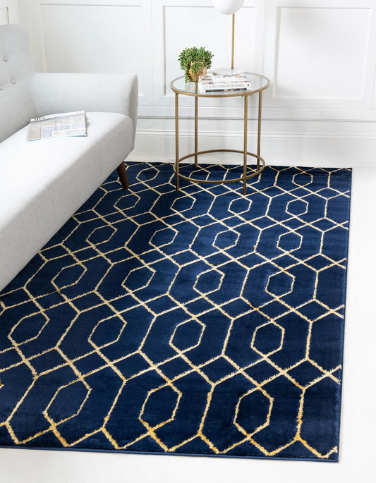Rugs.com Glam Collection Rug – 2x3 Navy Blue Gold Medium-Pile Rug Perfect for Entryways, Kitchens, Breakfast Nooks, Accent Pieces
