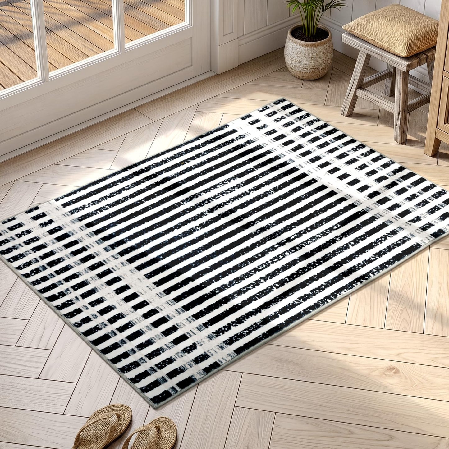 Washable 2x3 Modern Striped Area Rug, Abstract Small Throw Rug for Entryway