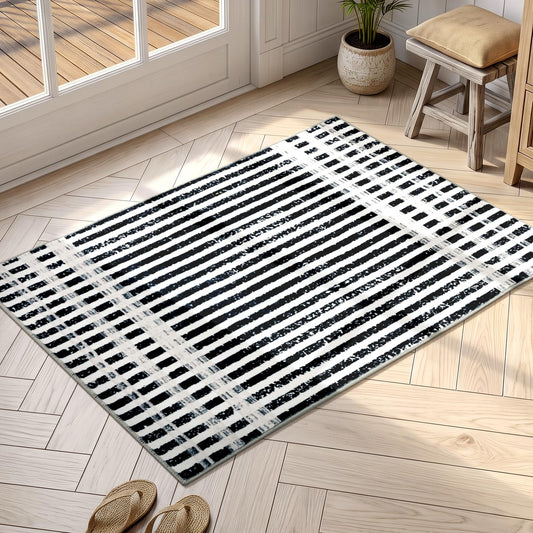 Washable 2x3 Modern Striped Area Rug, Abstract Small Throw Rug for Entryway