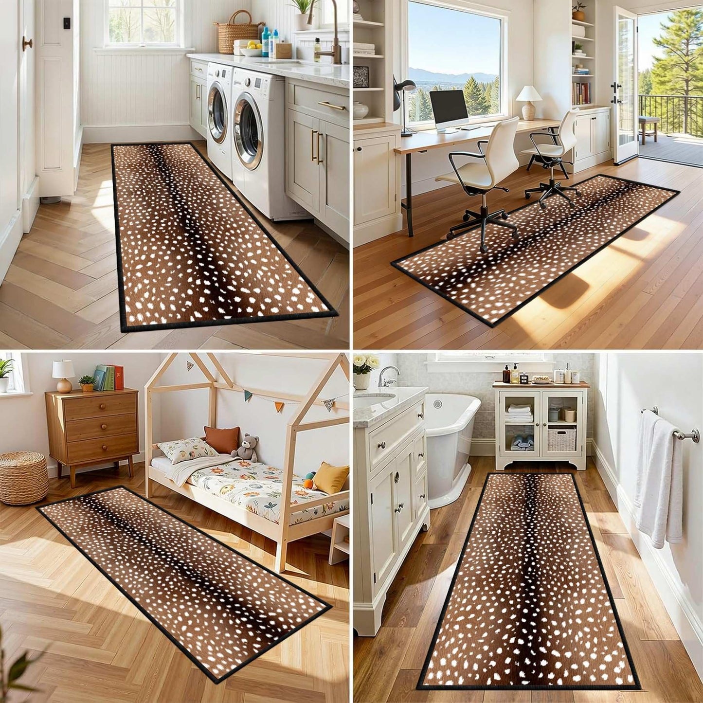 CRJMKS Deer Hide Runner Rug,1.3x7ft,Faux Fur Animal Skin Print Washable Hallway Rug,Farmhouse Western Long Kitchen Sink Rugs and Mats for Laundry Room Corridor Deer Carpet Low-Pile Non-Slip