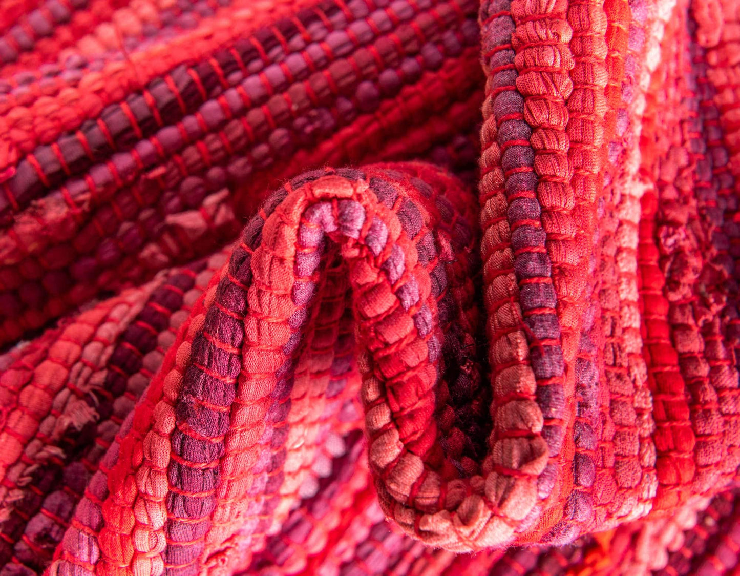 Unique Loom Chindi Cotton Collection Soft Hand Woven Natural Fiber Striped Area Rug, 8 ft x 10 ft, Red/Purple
