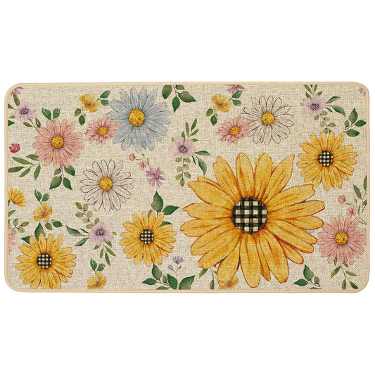Baccessor Spring Summer Doormat 17x29 inch, Sunflower Daisy Floral Welcome Door Mat Rug for Floor Non Slip Rubber Backing Seasonal Holiday Decor for Indoor Outdoor