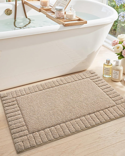 DEXI Bathroom Rugs 24x16, Non Slip Bath Mats for Bathroom Floor, Ultra Soft and Absorbent Bath Rug Shower Carpet, Machine Washable, Beige