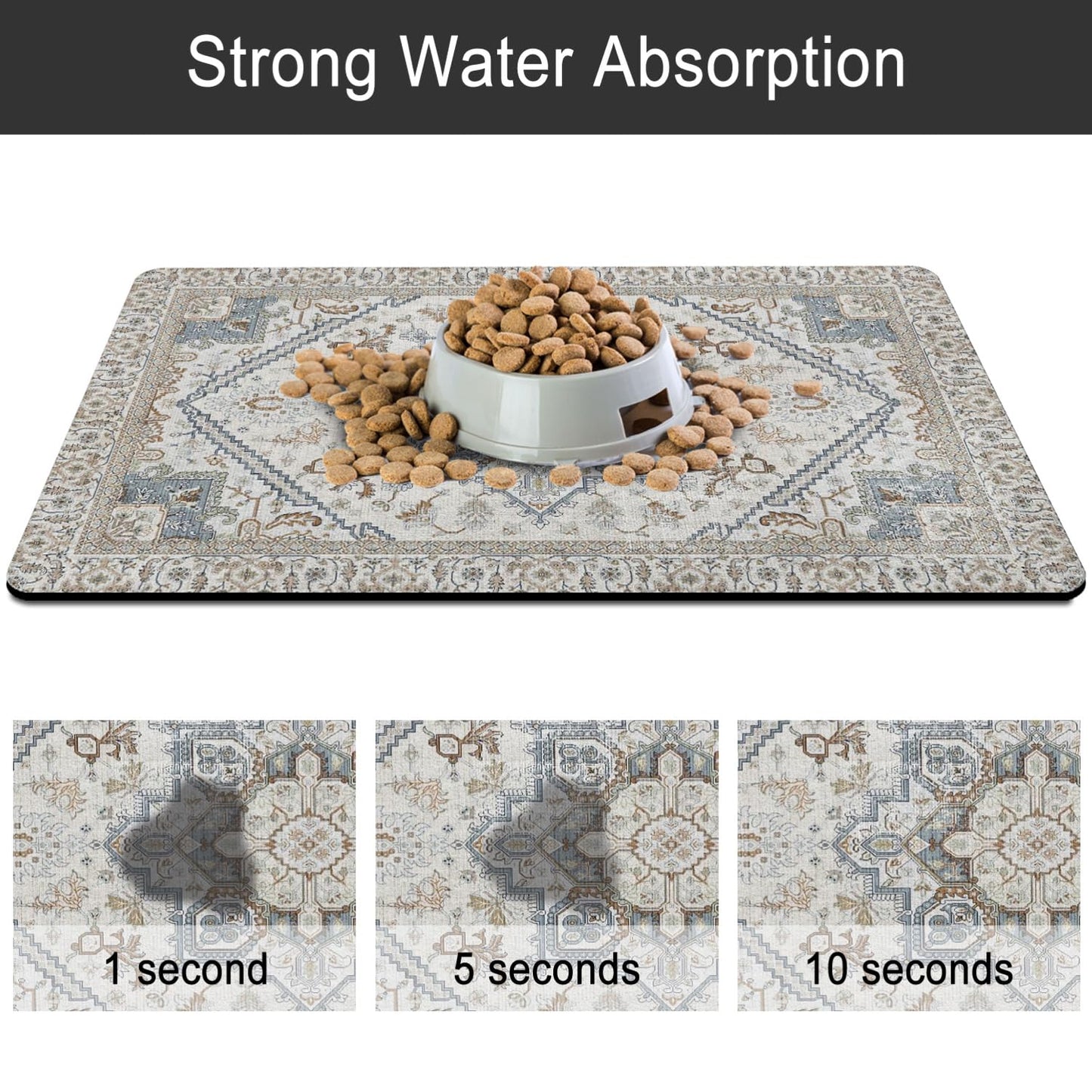Dog Food Mats for Floors, Absorbent and Quick-Drying Pet Cat Food Mat,Anti-Fouling and Easy-to-Clean Pet Feeding Mat,Dog Bowl Mat for Messy Drinking Water Bowls.12 x20, Bohemia Style
