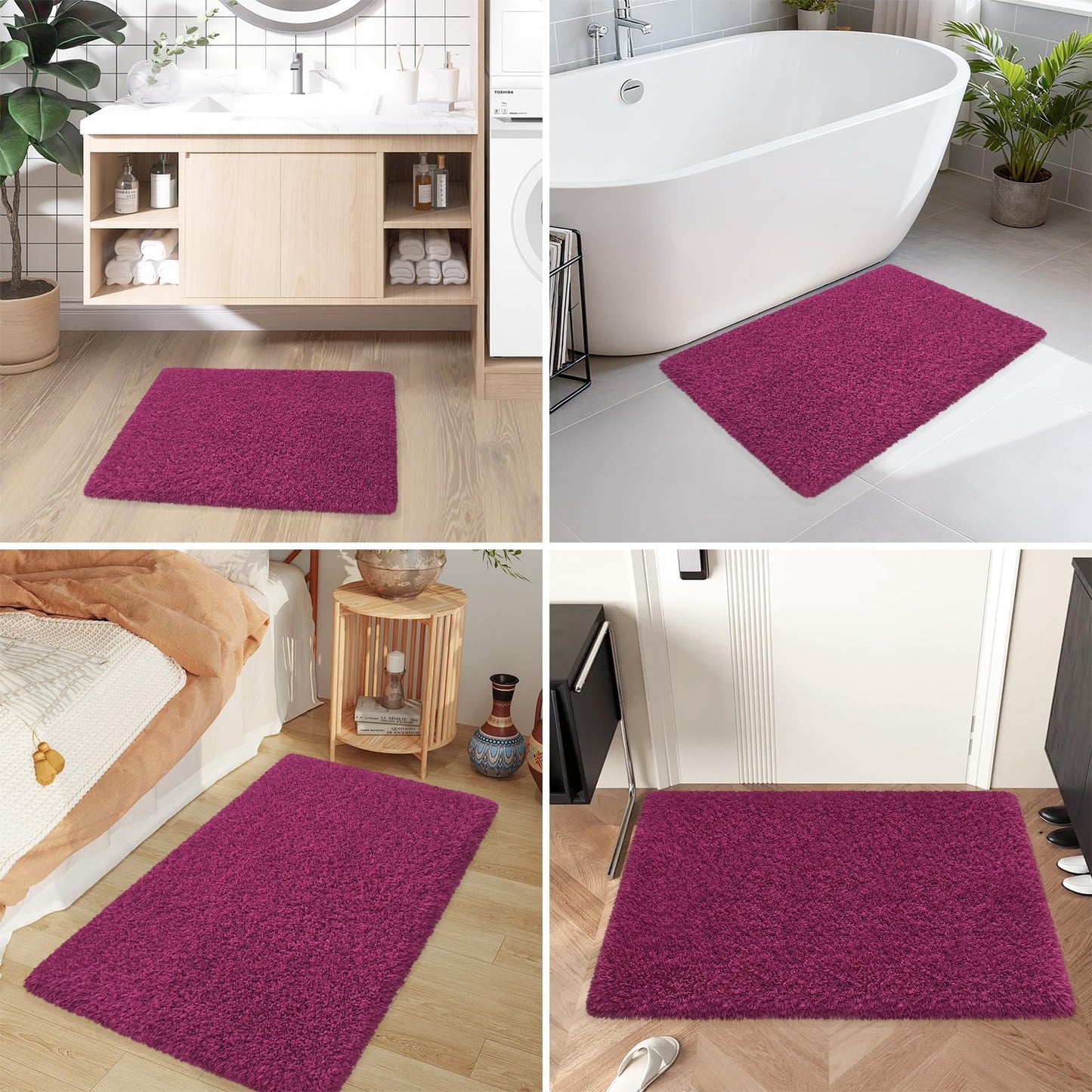 ATRUG Bathroom Rugs 24"x17", Burgundy Extra Soft Absorbent Bath Mat, Rubber Backing Quick Dry, Machine Washable Microfiber Bath Rugs for Bathroom Floor, Shower, Bedroom, Tub