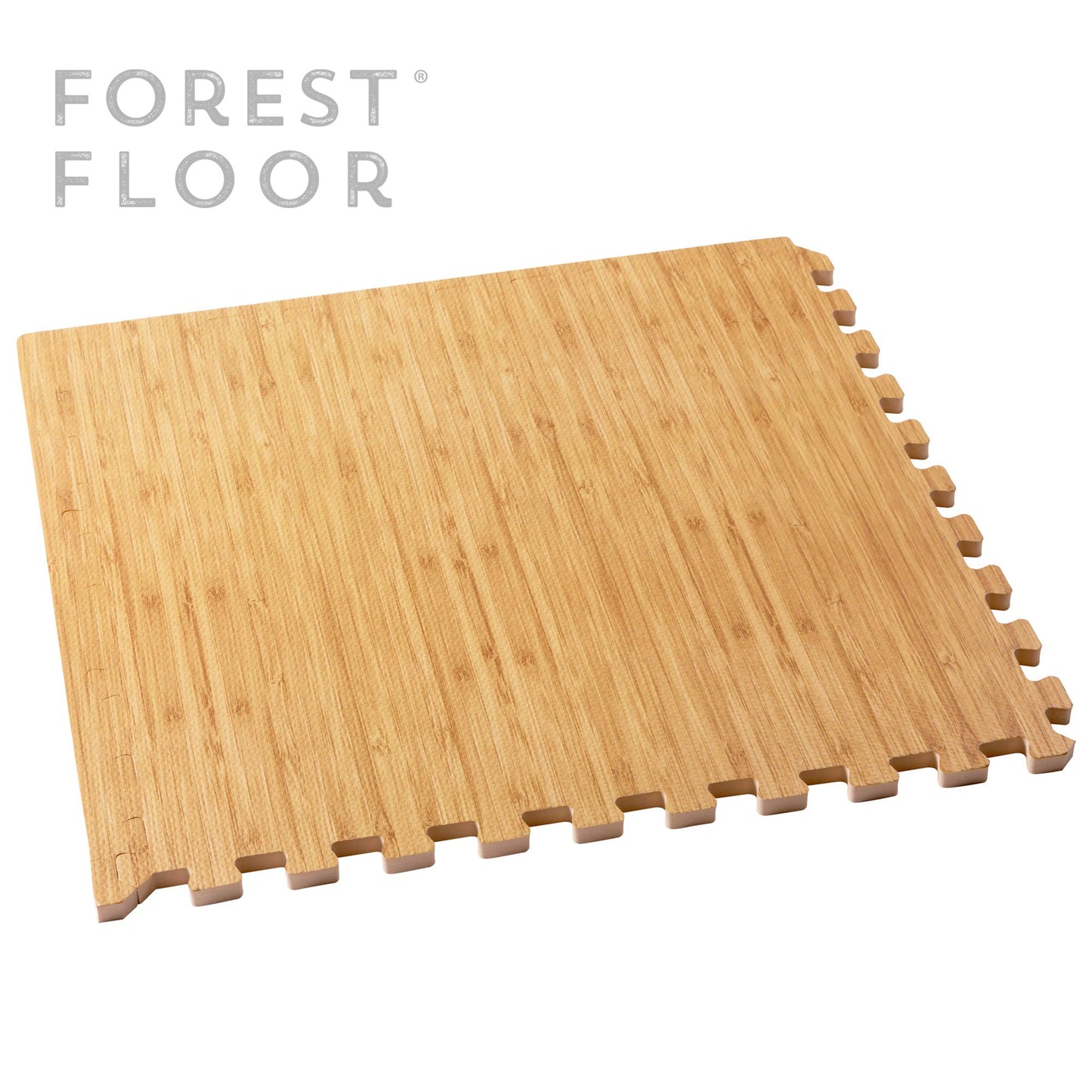 Forest Floor 5/8 Inch Thick Printed Foam Tiles, Premium Wood Grain Interlocking Foam Floor Mats, Anti-Fatigue Flooring, Light Bamboo, 100 Sq Ft