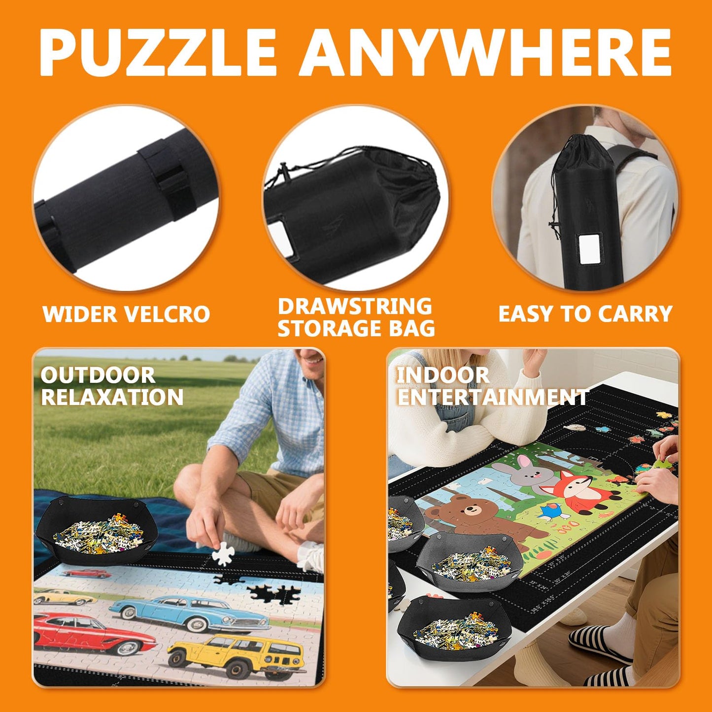 Jigsaw Puzzle Mat Roll Up, 45” x 29.5” Puzzles Matt Rollup Storage Up to 2000 Pieces, Non-Slip Rubber Bottom & Smooth Top, Portable Saver Pad Organizer Accessories Puzzle Anti-Scatter Blanket