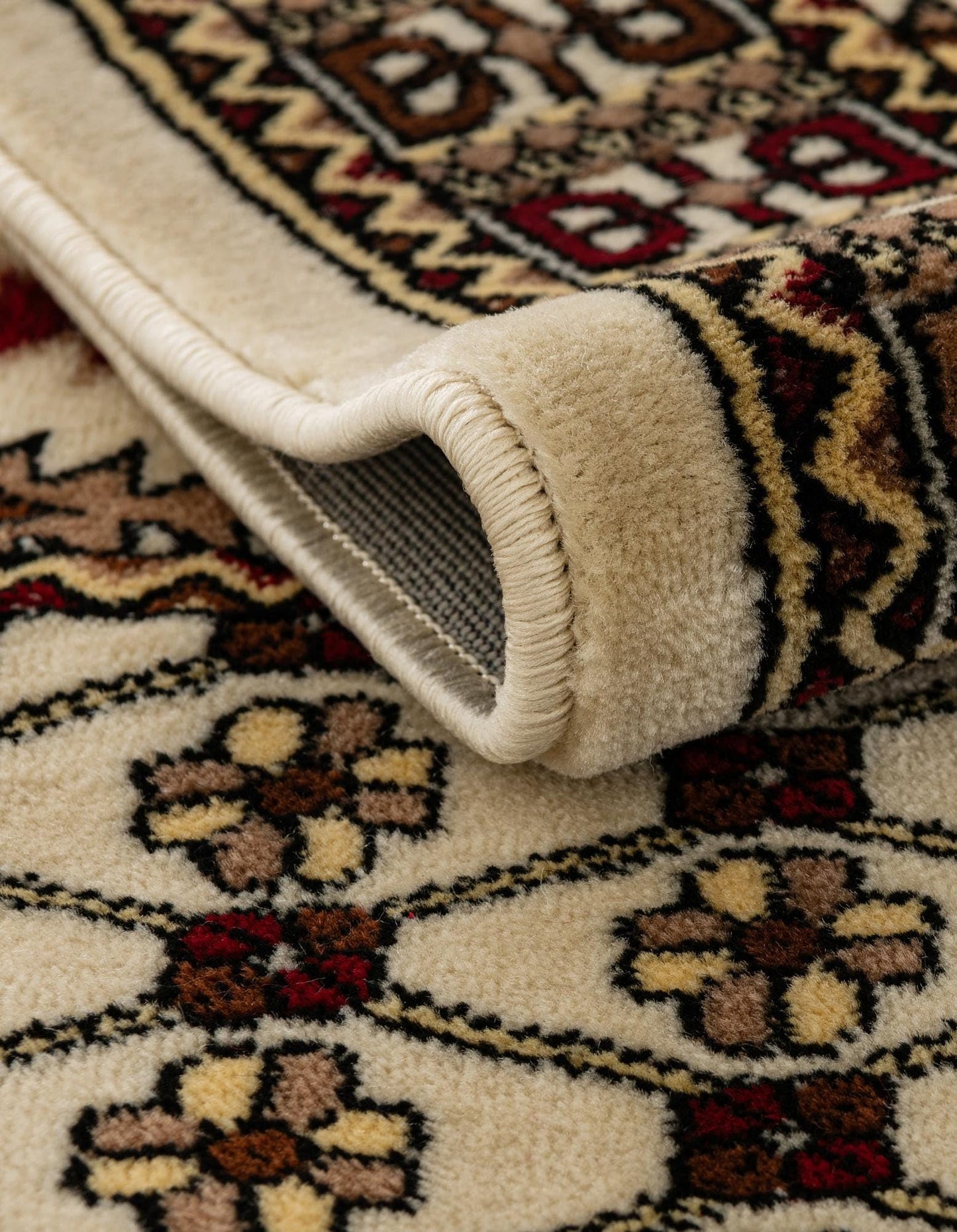 Rugs.com - Bokhara Rug – 5' 3 x 8' Beige Stain-Resistant Area Rug – Traditional Geometric Motif, Low-Pile Carpet for Living Rooms, Dining Rooms, and Home Offices