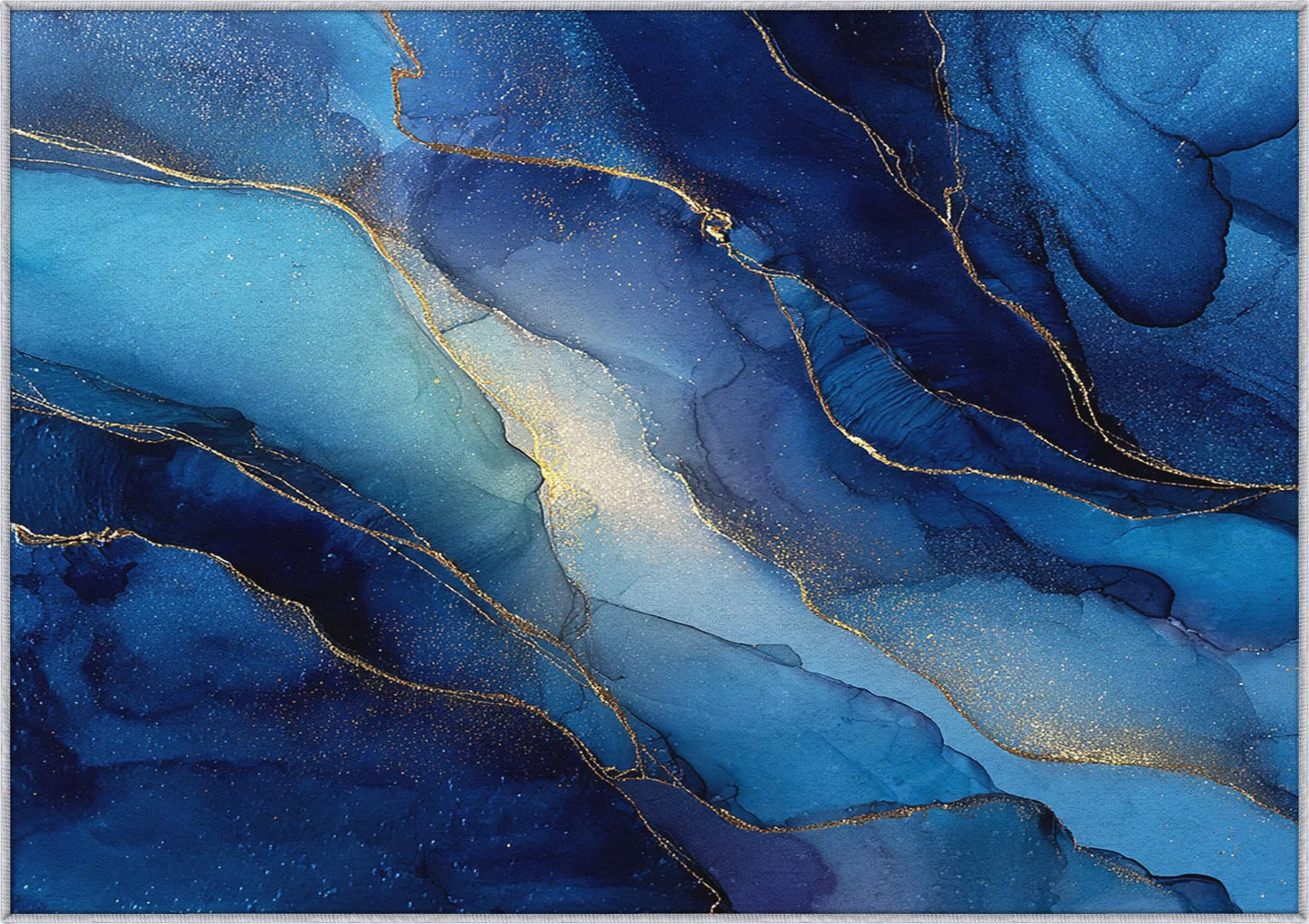 Blue Marble Rugs for Living Room, Modern Abstract Home Decor Indoor Carpet for Bedroom, Washable Marble Area Rugs 3x5 ft, Non-Slip Backing & S504