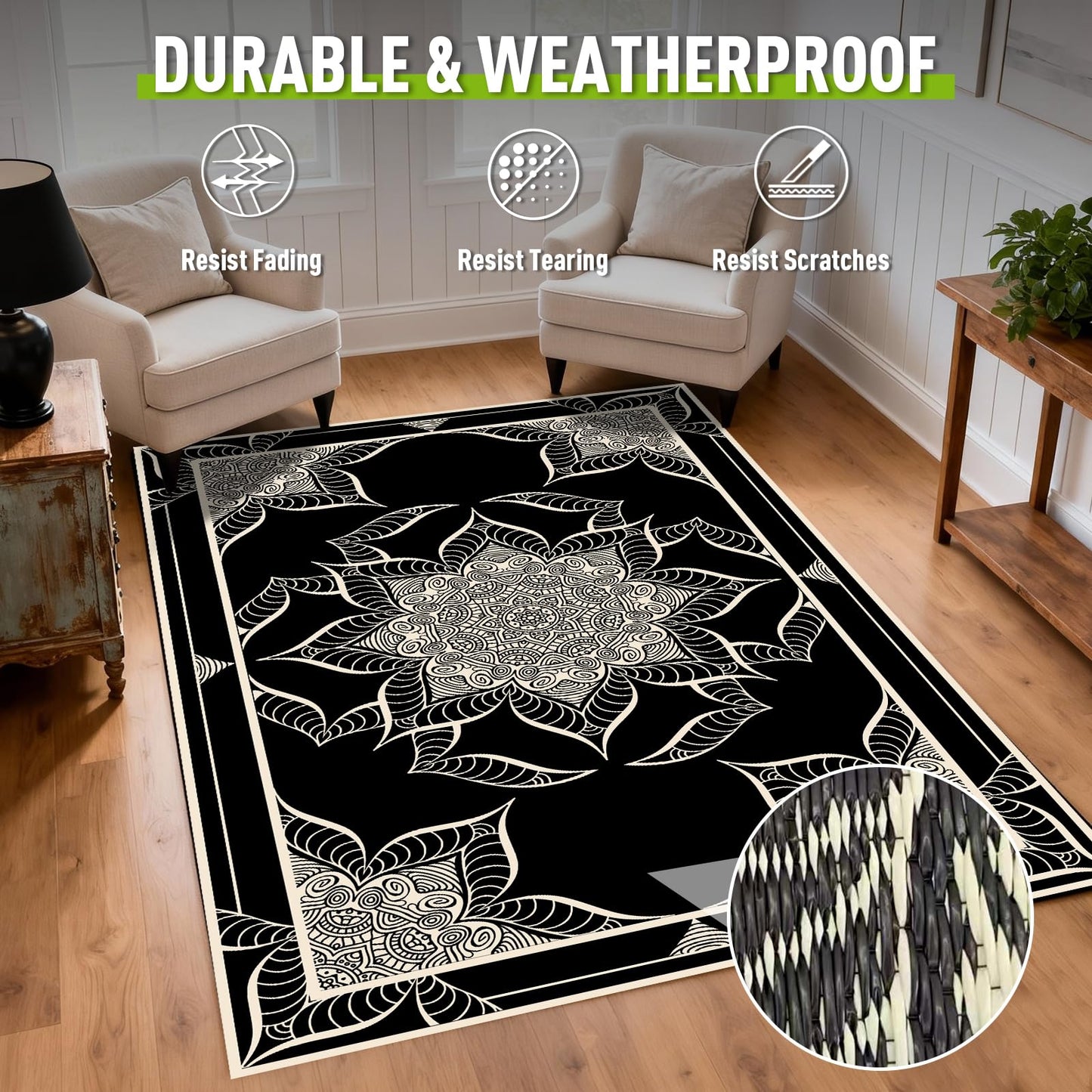 WILDROOTS 4x6 Feet Hepburn Flower Plastic Outdoor Rug, Stain Resistant Waterproof Reversible Outdoor Patio Rug, Fade Resistant Camping Rug