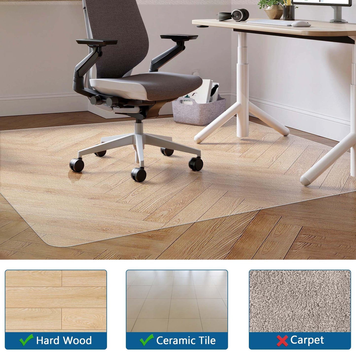 Futurwit Chair Mat for Hardwood Floor, 46" x 72" Clear Desk Chair Mats, Easy Glide Plastic Mat for Under Office Chair, Rectangle