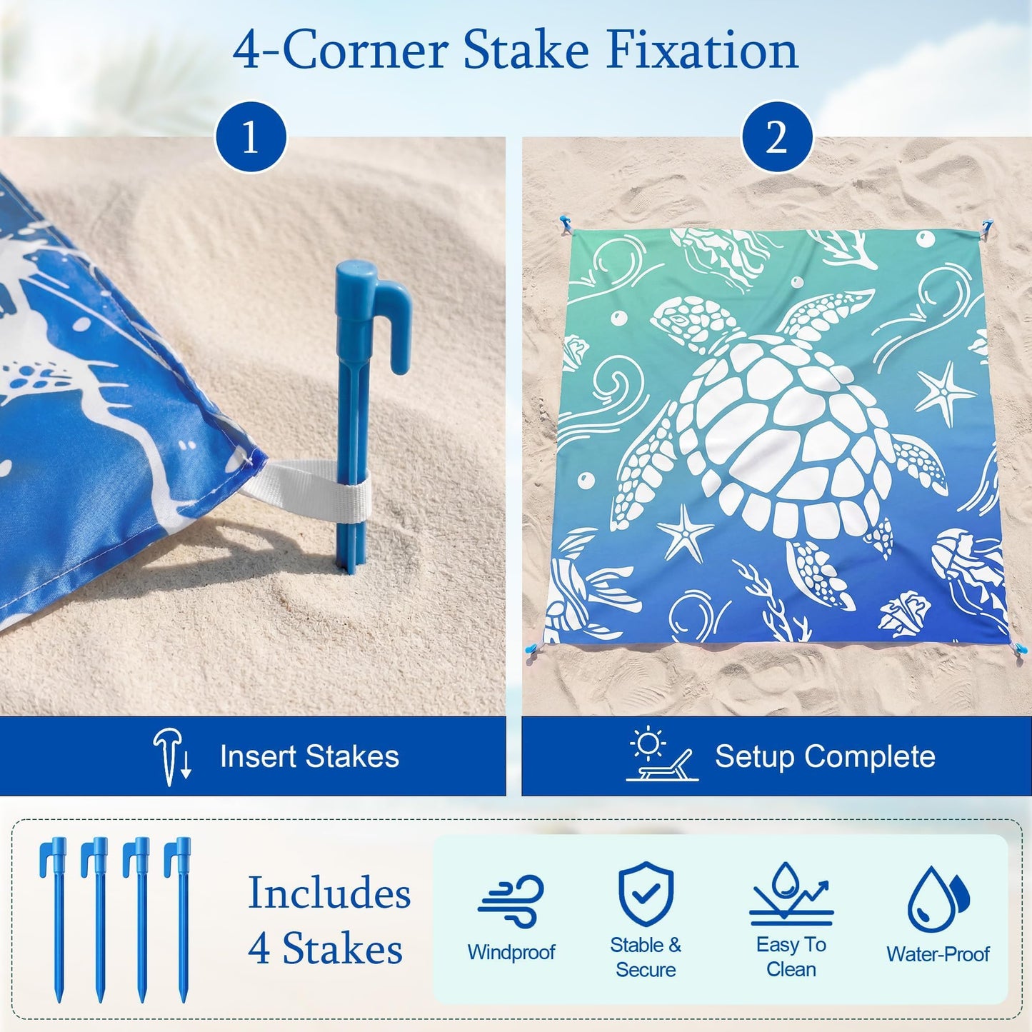 MelonBoat Beach Blanket: Blue Sea Turtle Beach Mat, 79''x83'' Large Sandproof Sand Free Waterproof Quick Dry, Lightweight Outdoor Rug for Trip Vacation Summer Travel Picnic Camping Pool Swim
