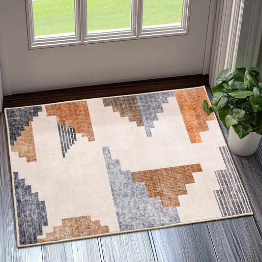 Dssimo Geometric Abstract Area Rug, Pyramid Ladder Design Modern Blue and Brown Rugs, Low Pile Carpet, Home Office Decor Contemporary Accent Throw Rug for Bedroom Kitchen Entryway Bathroom, Blue 2x3